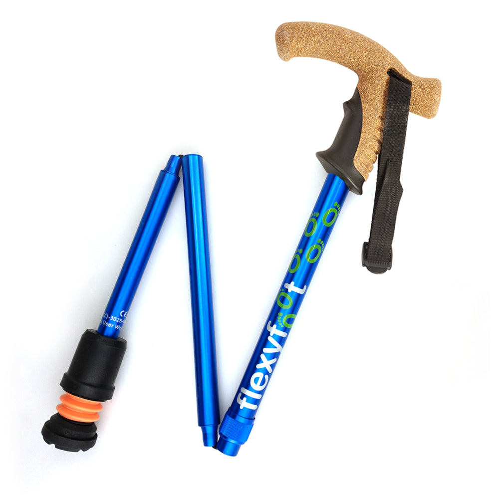 Flexyfoot Cork Handle Folding Walking Stick - Blue